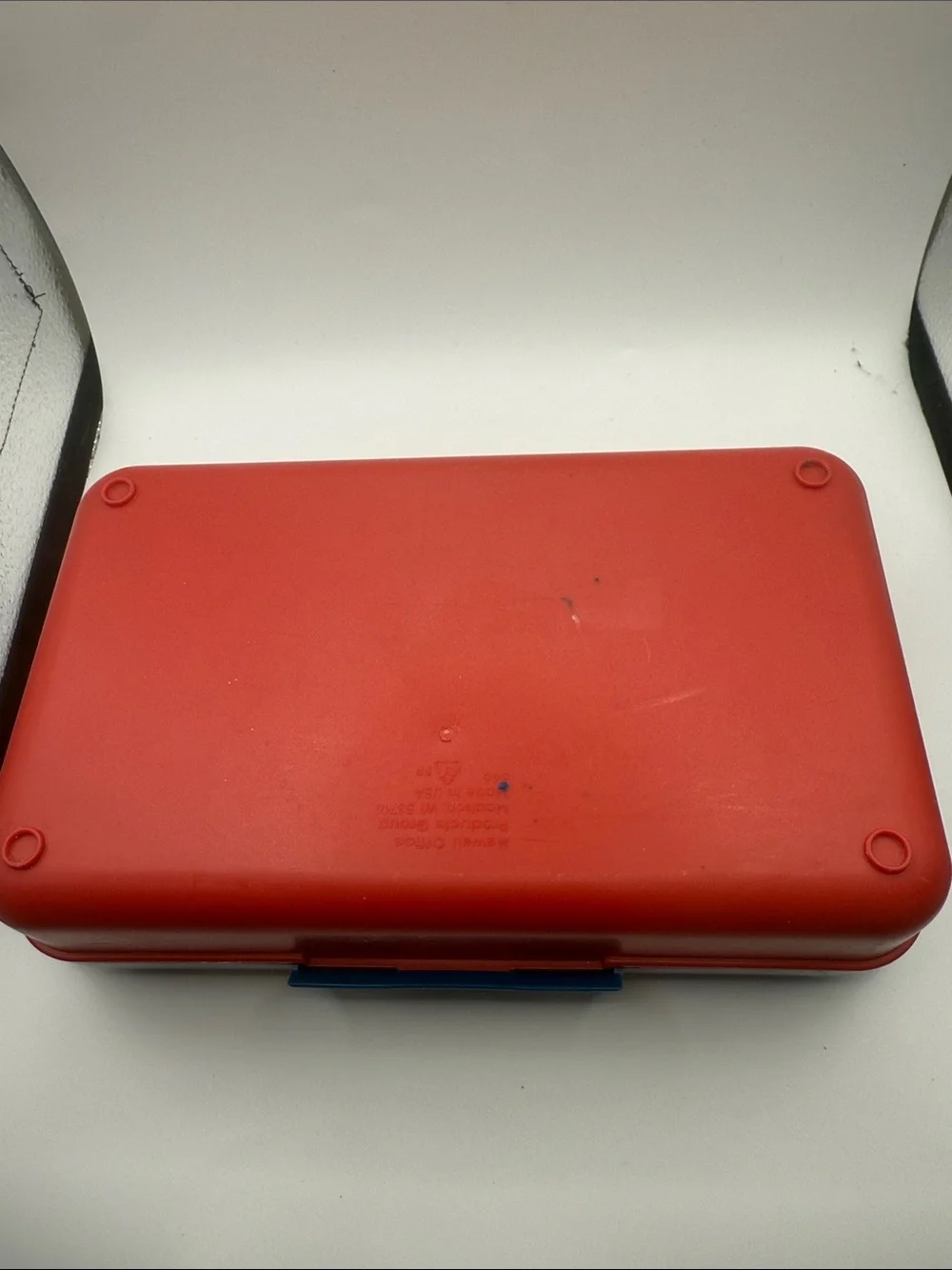 Spacemaker pencil box blue and red -has some crayon marks